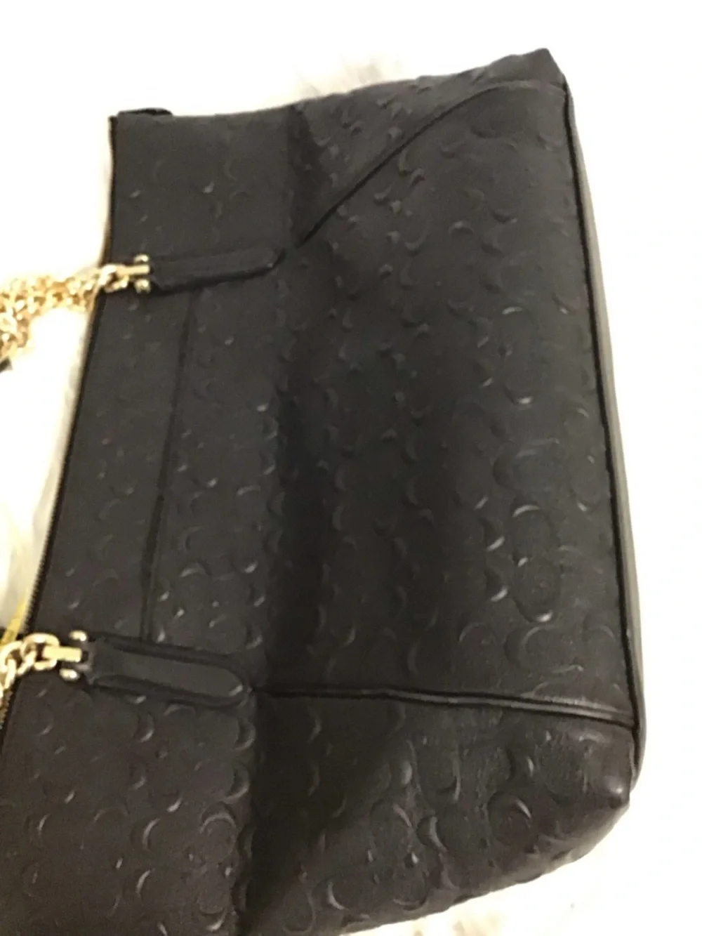 Coach Ava Chain Tote in Signature Embossed Leather Black EUC